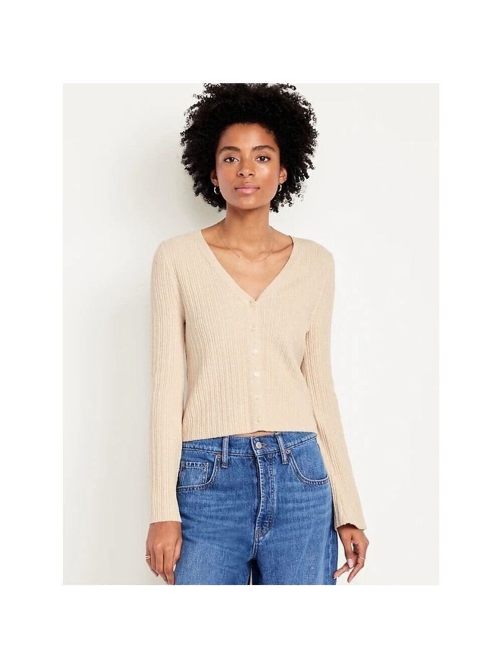 Old Navy Beige Ribbed V Neck Cardigan Women's XXL